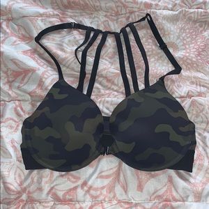 PINK camo bra with clasp in the front & logo